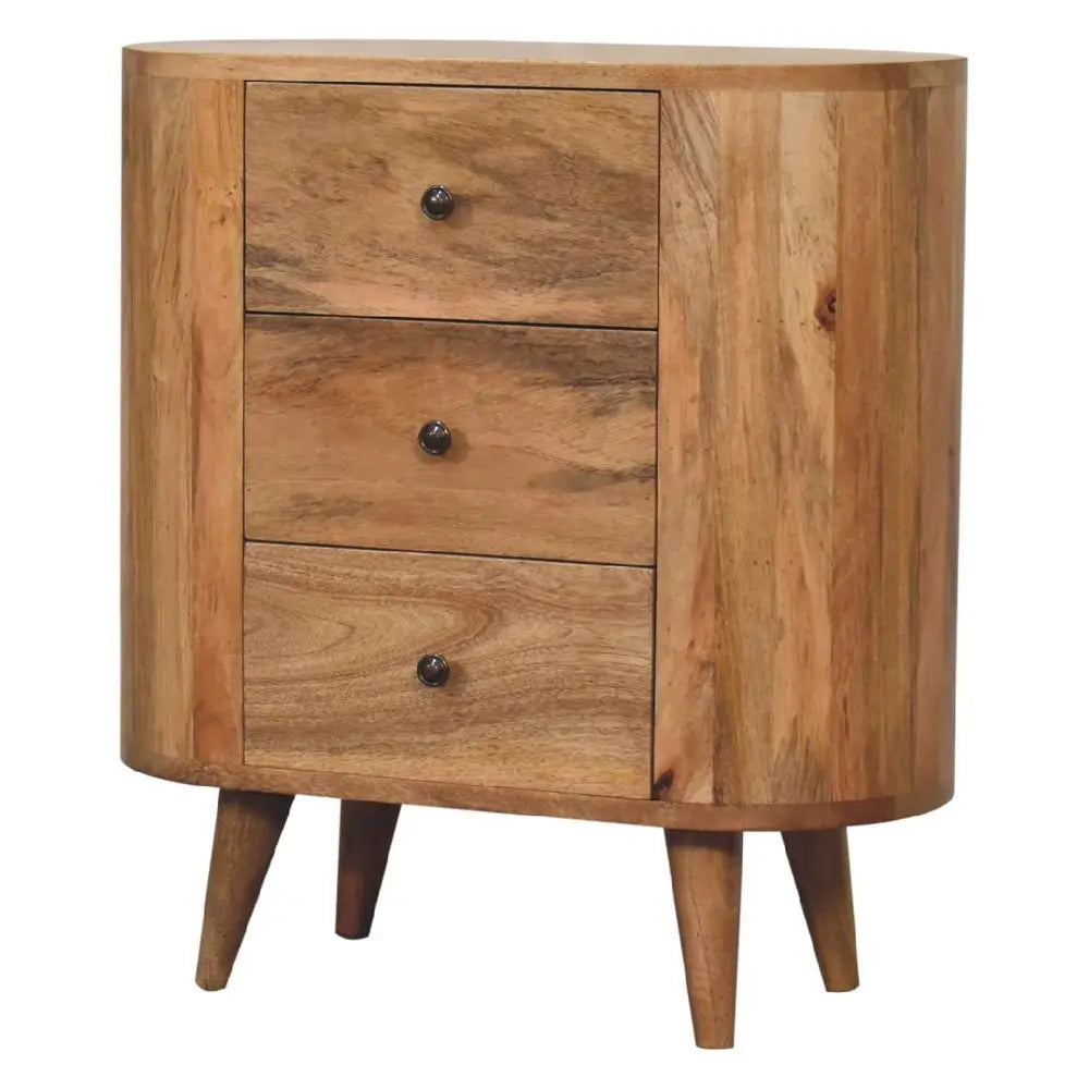 26" Oak Solid Wood Oval Accent Cabinet With Three Drawers - NOVA HOME FURNITURE