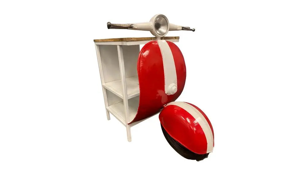 26" Red and Off White Novelty Scooter Open Cabinet With Two Shelves - NOVA HOME FURNITURE
