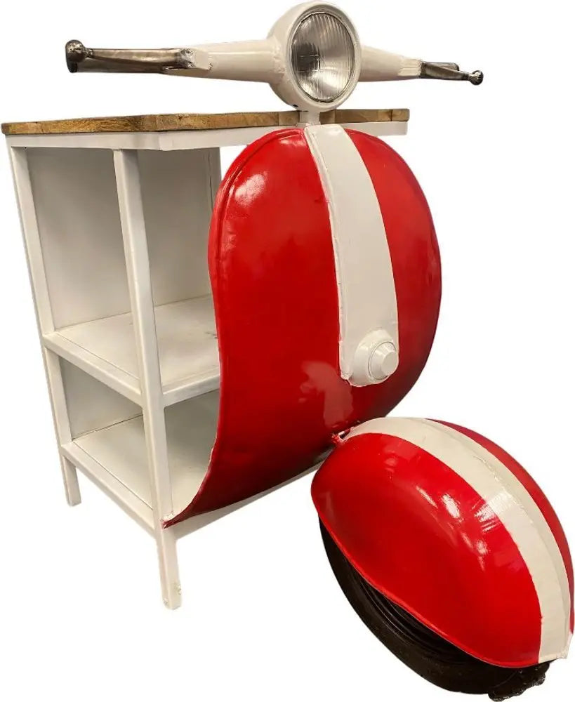 26" Red and Off White Novelty Scooter Open Cabinet With Two Shelves - NOVA HOME FURNITURE