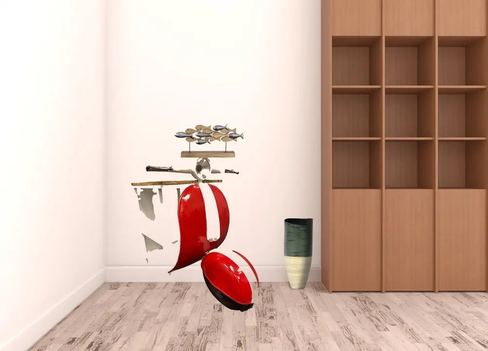 26" Red and Off White Novelty Scooter Open Cabinet With Two Shelves - NOVA HOME FURNITURE