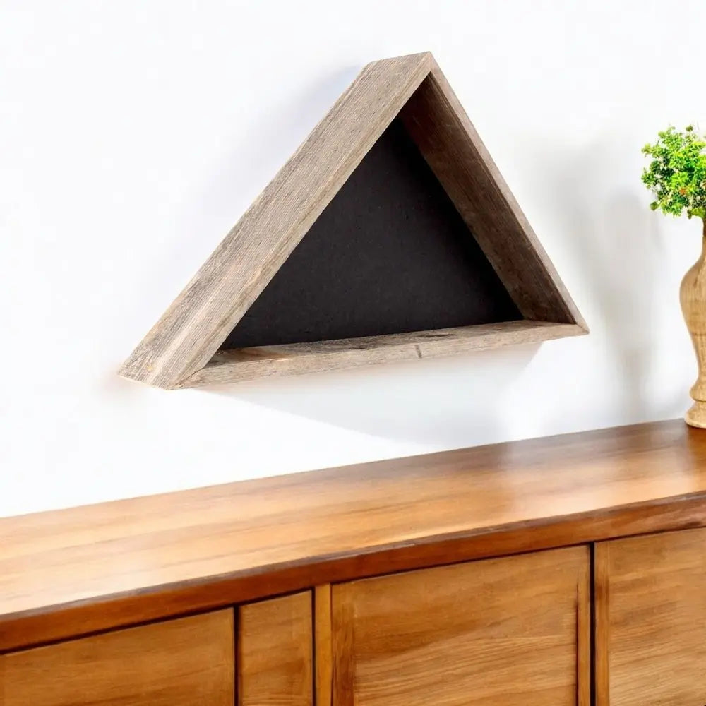 26" X 14" Gray Wood Triangle Hanging Dimensional Sculpture - NOBLE HOME INTERIORS