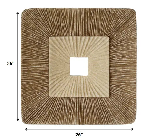 26" X 26" X 2" Brown Concave Square Double Layer Ribbed Wall Plaque - NOBLE HOME INTERIORS