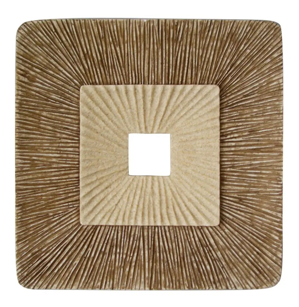 26" X 26" X 2" Brown Concave Square Double Layer Ribbed Wall Plaque - NOBLE HOME INTERIORS