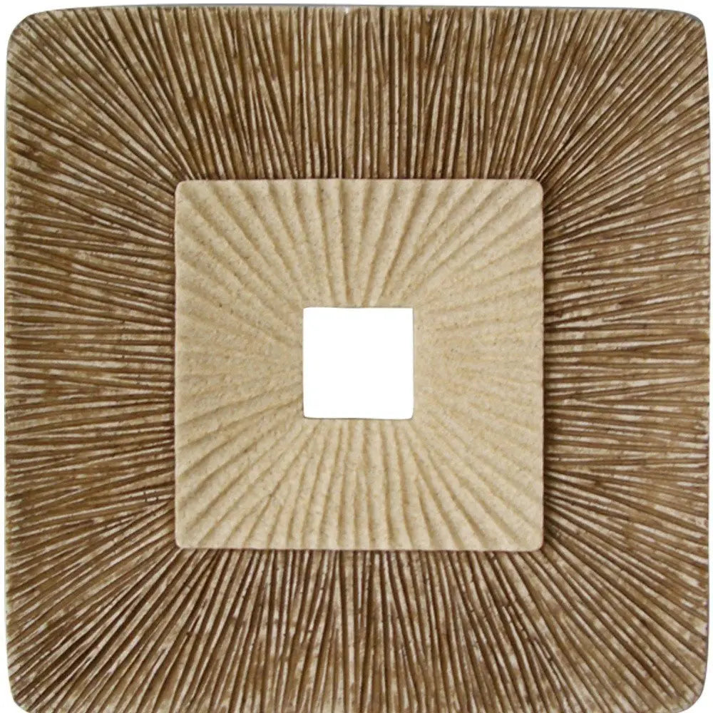 26" X 26" X 2" Brown Concave Square Double Layer Ribbed Wall Plaque - NOBLE HOME INTERIORS