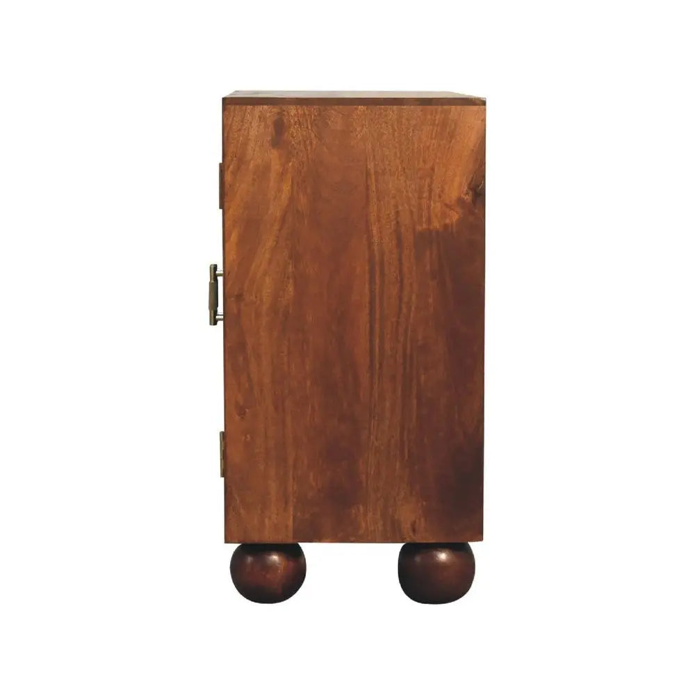 27" Chestnut Solid Wood Textured Geometric Lines Accent Cabinet With Two Doors - NOVA HOME FURNITURE