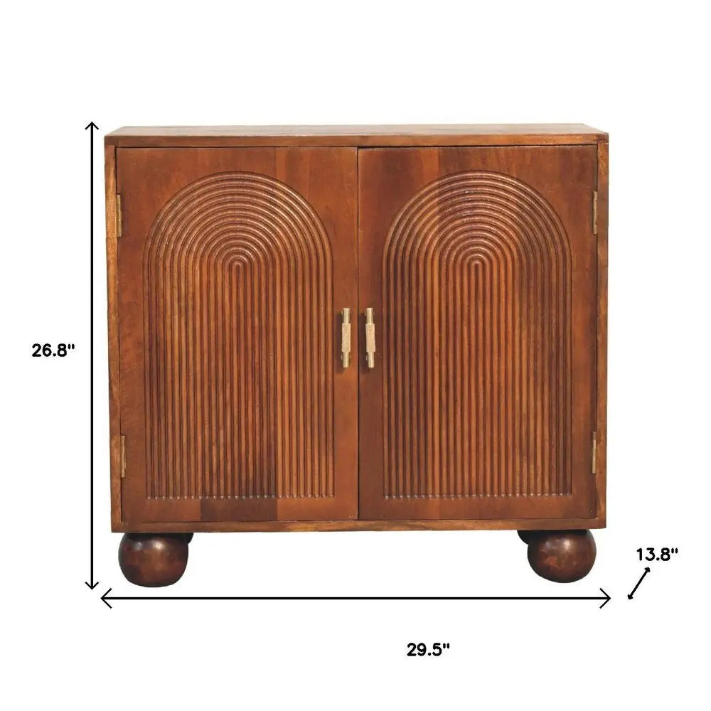 27" Chestnut Solid Wood Textured Geometric Lines Accent Cabinet With Two Doors - NOVA HOME FURNITURE