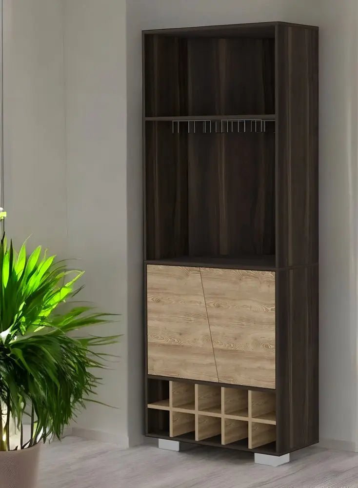 27" Dark Brown Corner Bar Cabinet With Multiple Shelves HomeRoots