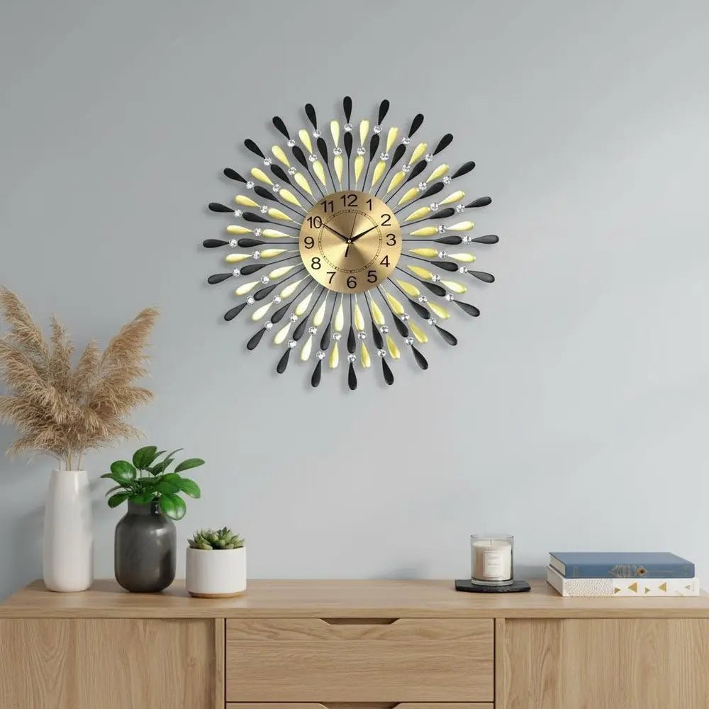 27" Gold And Black Metal Silent Analog Starburst Wall Clock HomeRoots