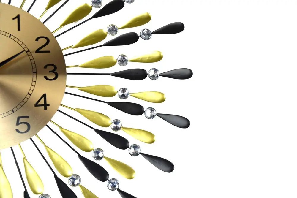 27" Gold And Black Metal Silent Analog Starburst Wall Clock HomeRoots