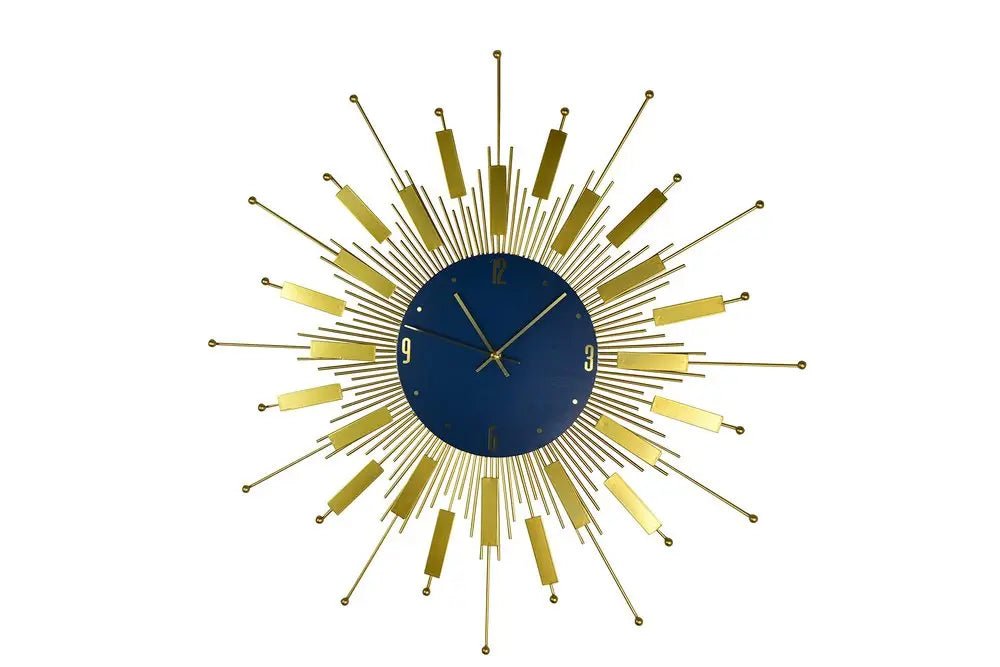 27" Gold And Blue Metal Silent Analog Sunburst Wall Clock HomeRoots