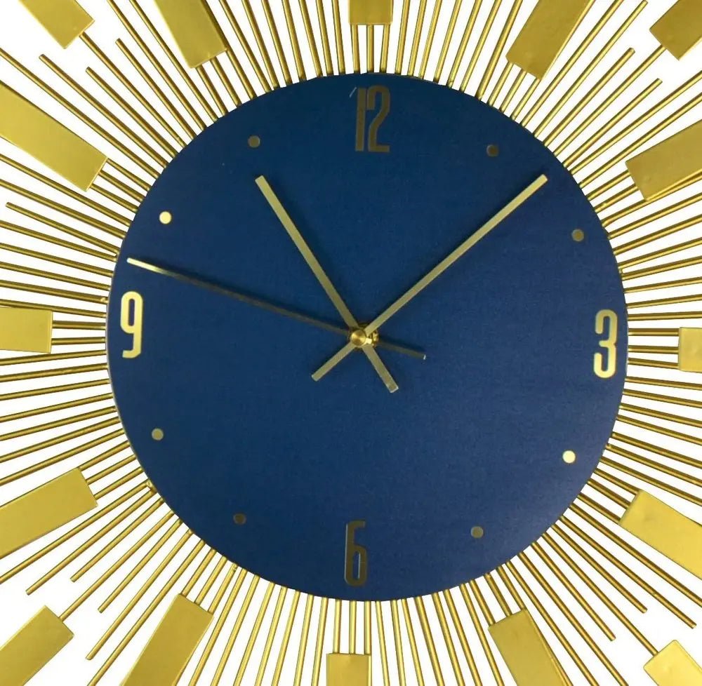27" Gold And Blue Metal Silent Analog Sunburst Wall Clock HomeRoots