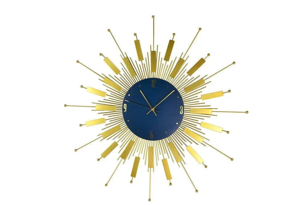 27" Gold And Blue Metal Silent Analog Sunburst Wall Clock HomeRoots