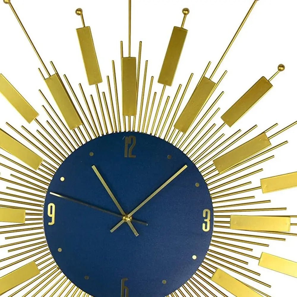 27" Gold And Blue Metal Silent Analog Sunburst Wall Clock HomeRoots