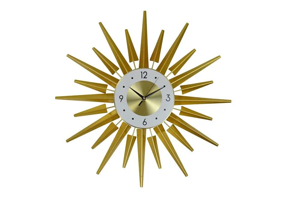 27" Gold And White Metal Silent Analog Sunburst Wall Clock HomeRoots