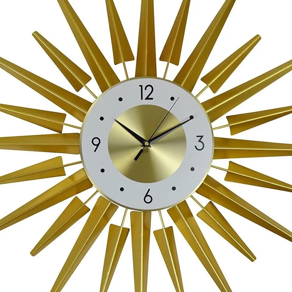 27" Gold And White Metal Silent Analog Sunburst Wall Clock HomeRoots