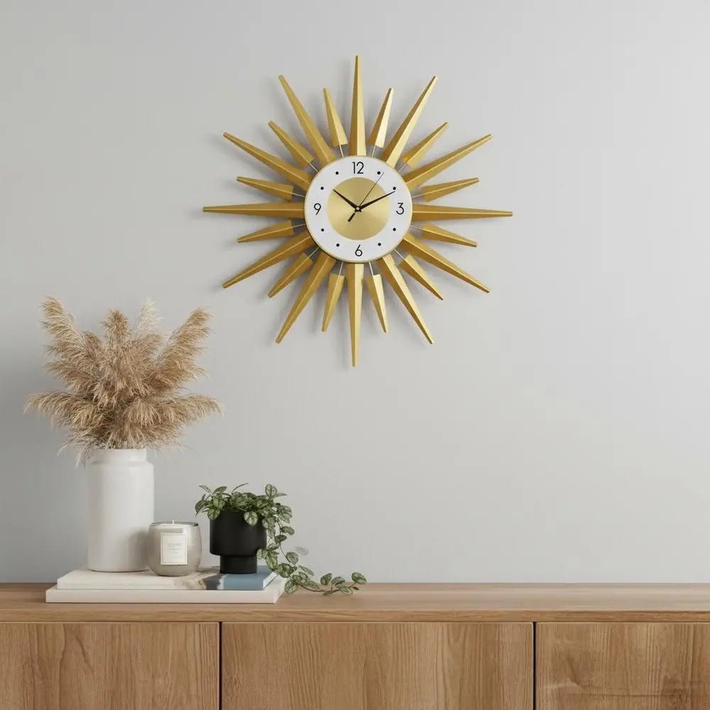 27" Gold And White Metal Silent Analog Sunburst Wall Clock HomeRoots