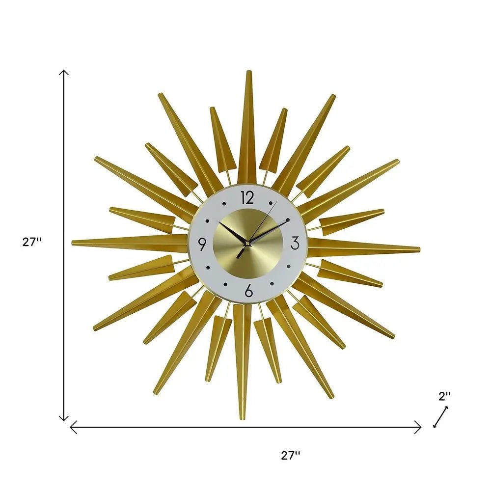 27" Gold And White Metal Silent Analog Sunburst Wall Clock HomeRoots