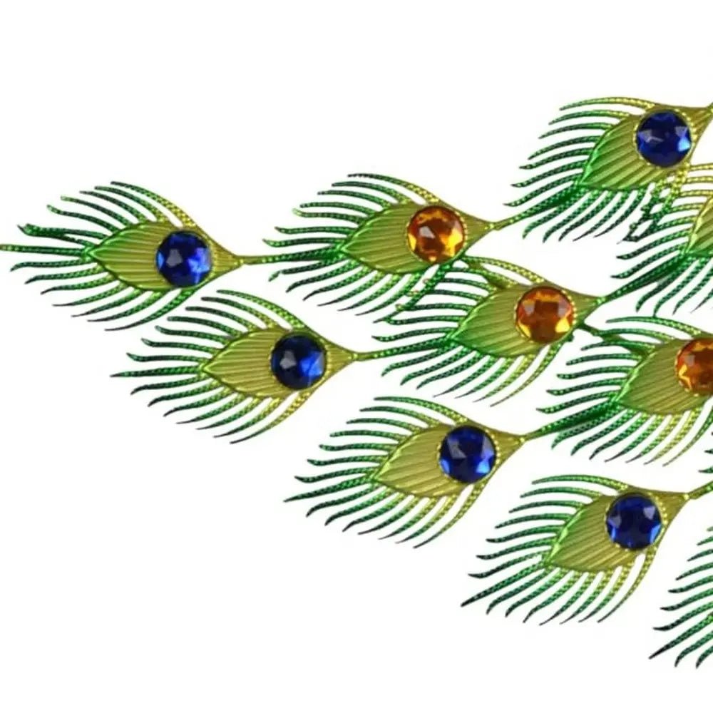 27" Gold Blue And Green Metal Silent Analog Peacock Novelty Wall Clock HomeRoots