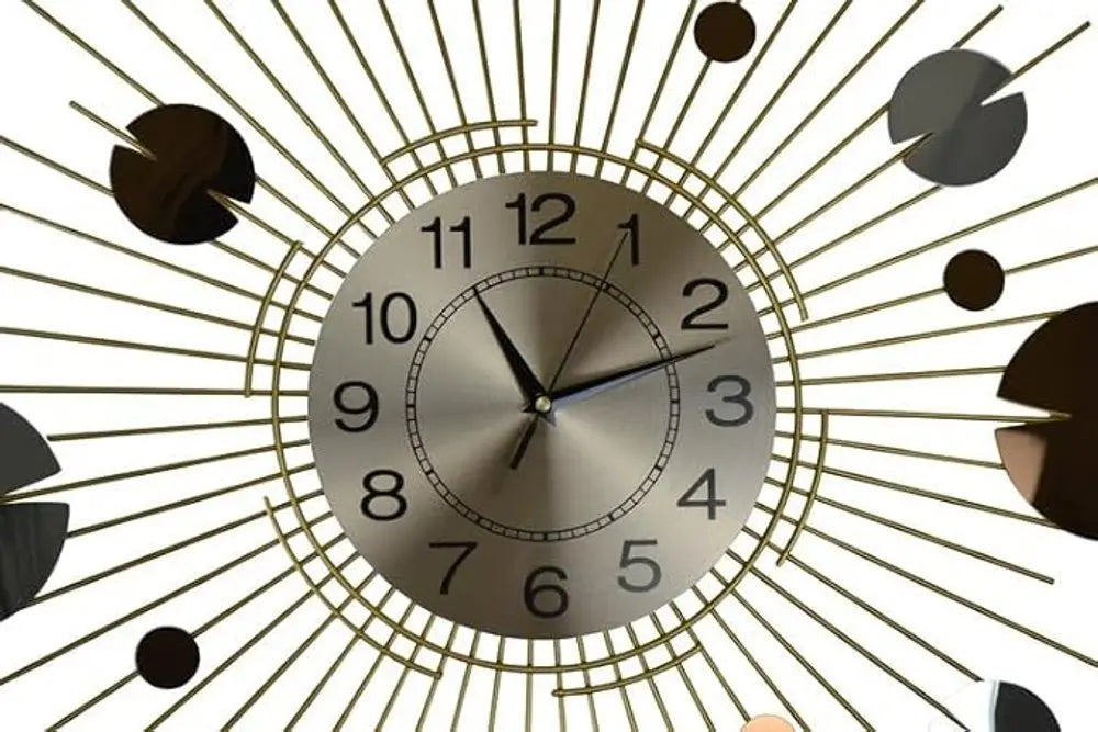 27" Gold Copper And Silver Metal Silent Analog Sunburst Wall Clock - NOBLE HOME INTERIORS