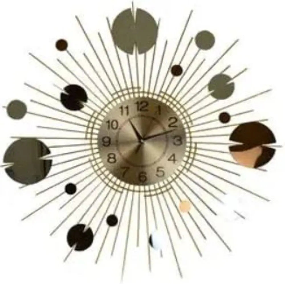 27" Gold Copper And Silver Metal Silent Analog Sunburst Wall Clock - NOBLE HOME INTERIORS