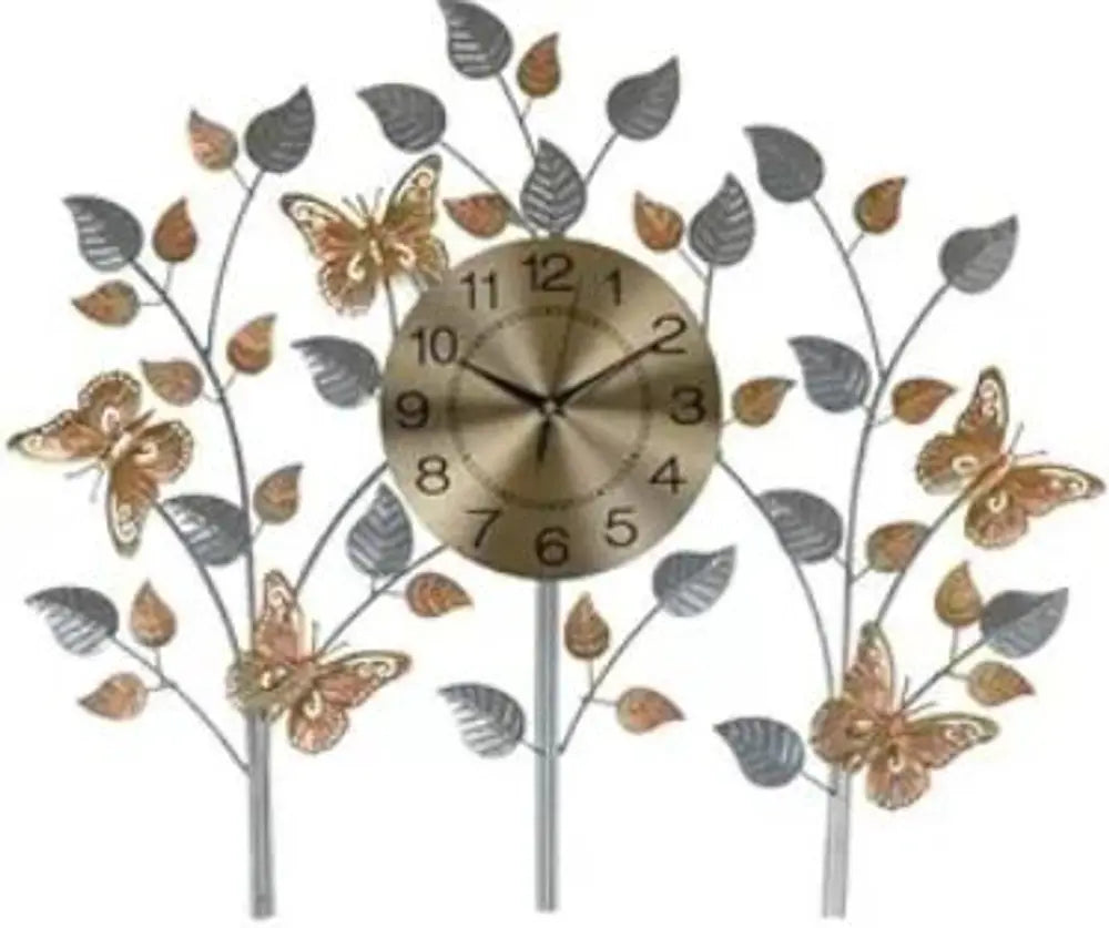 27" Gold Silver And Black Metal Silent Analog Novelty Wall Clock - NOBLE HOME INTERIORS