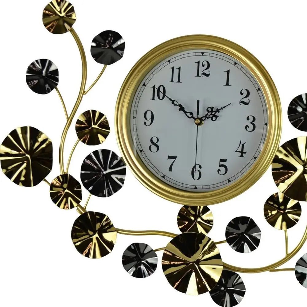 27" Gold Silver And White Metal Silent Analog Floral Novelty Wall Clock HomeRoots