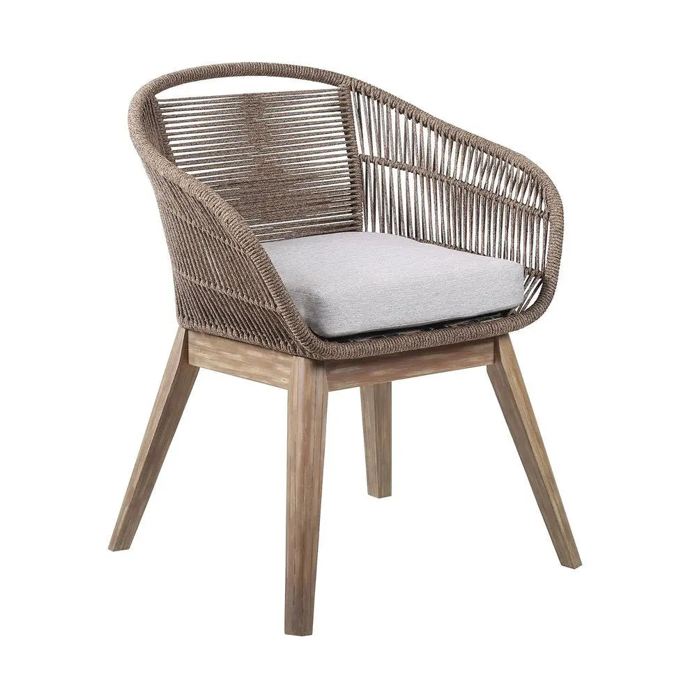 27" Gray and Natural Wood Solid Wood Outdoor Dining Chair with Gray Cushion - NOBLE HOME INTERIORS