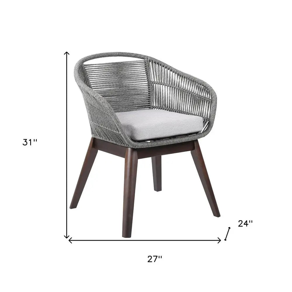 27" Gray Solid Wood Outdoor Dining Chair with Gray Cushion - NOBLE HOME INTERIORS