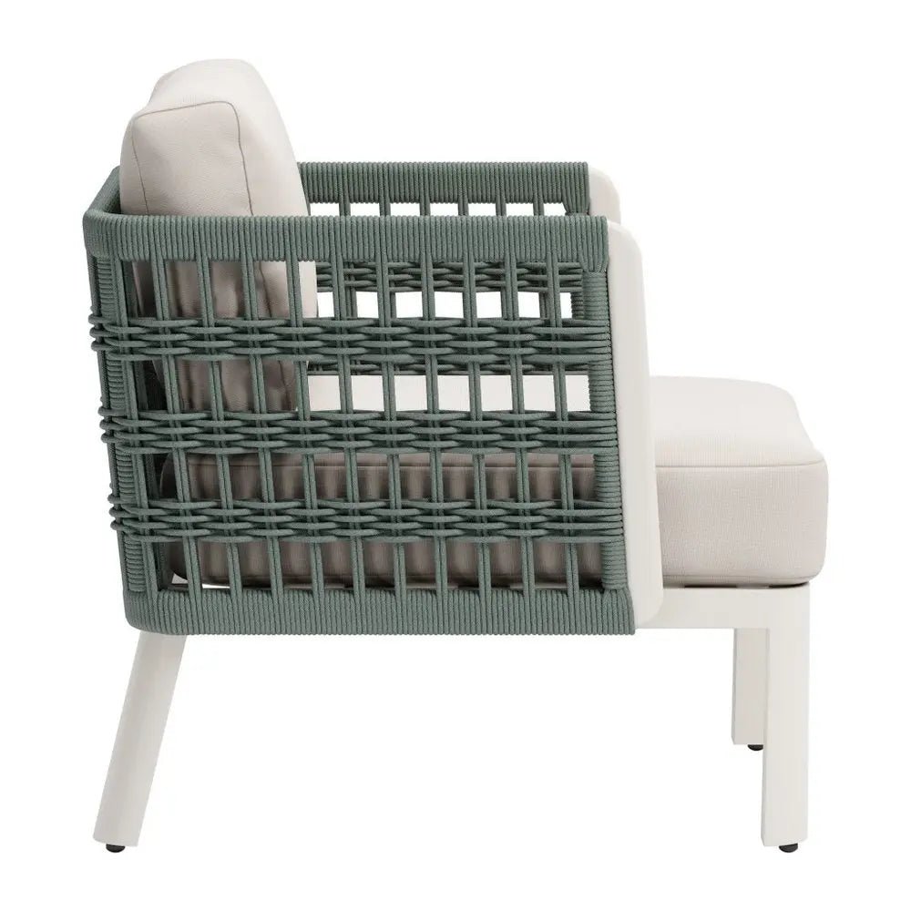 27" Green And White Aluminum Outdoor Accent Chair with White Cushion HomeRoots