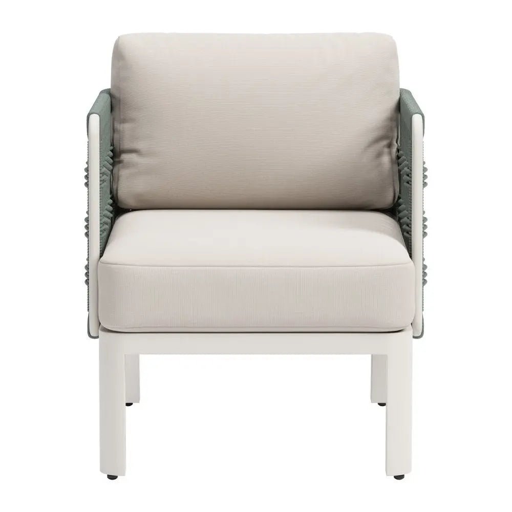 27" Green And White Aluminum Outdoor Accent Chair with White Cushion HomeRoots