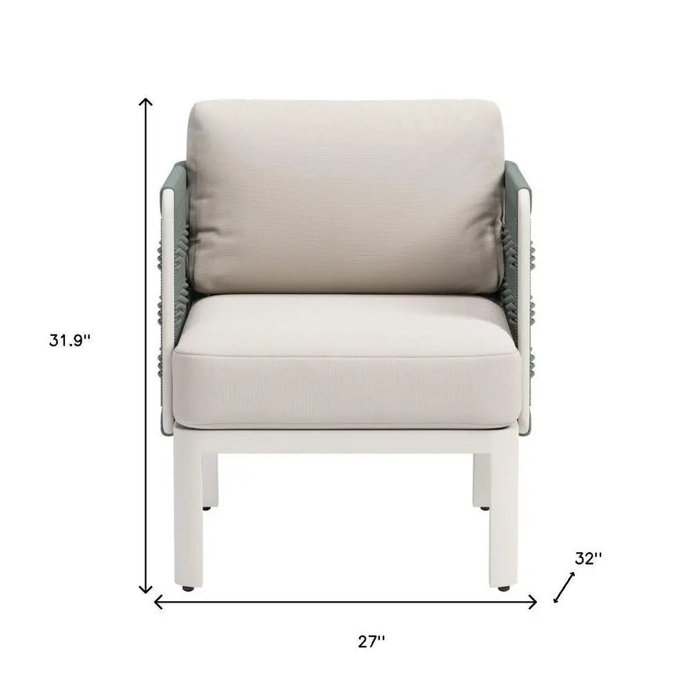 27" Green And White Aluminum Outdoor Accent Chair with White Cushion HomeRoots