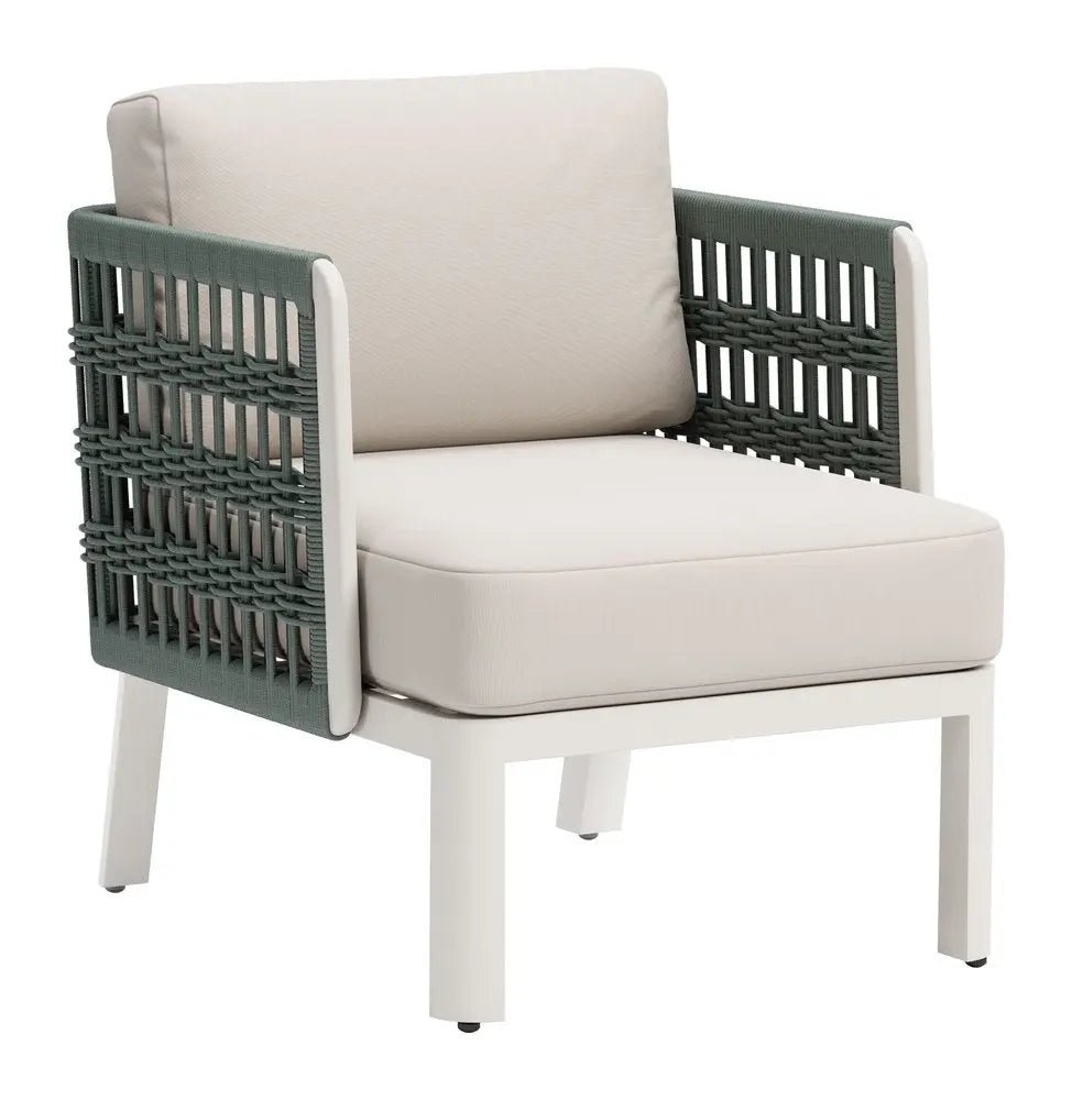 27" Green And White Aluminum Outdoor Accent Chair with White Cushion HomeRoots