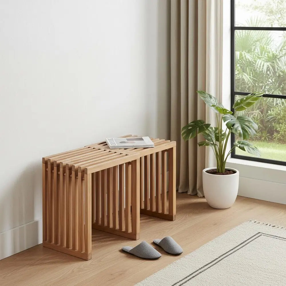 27" Natural Solid Wood Extendable Indoor Outdoor Bench - NOBLE HOME INTERIORS