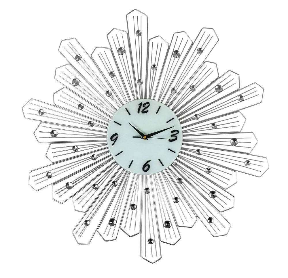 27" Silver And White Metal Silent Analog Novelty Wall Clock HomeRoots