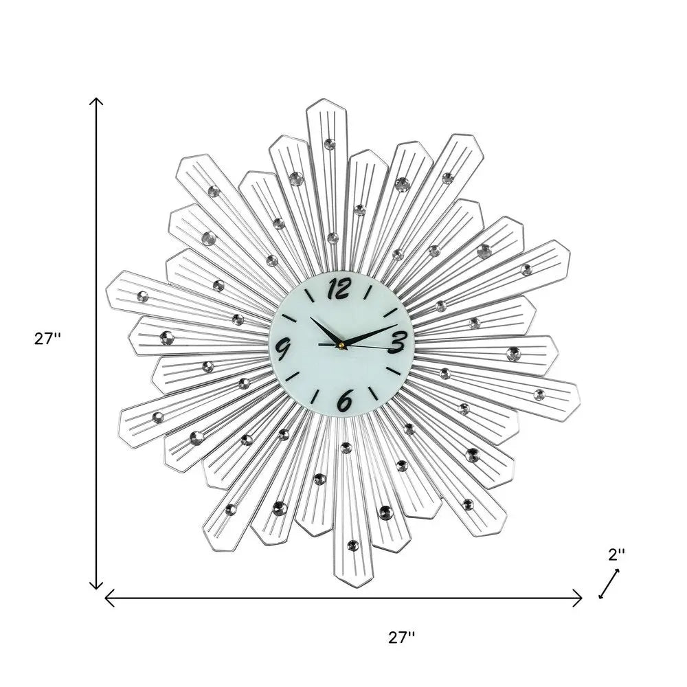 27" Silver And White Metal Silent Analog Novelty Wall Clock HomeRoots