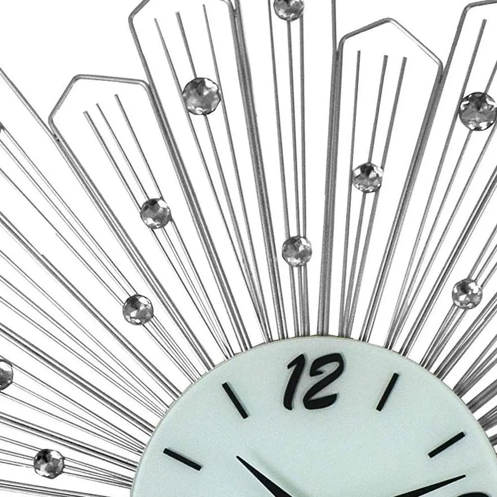 27" Silver And White Metal Silent Analog Novelty Wall Clock HomeRoots