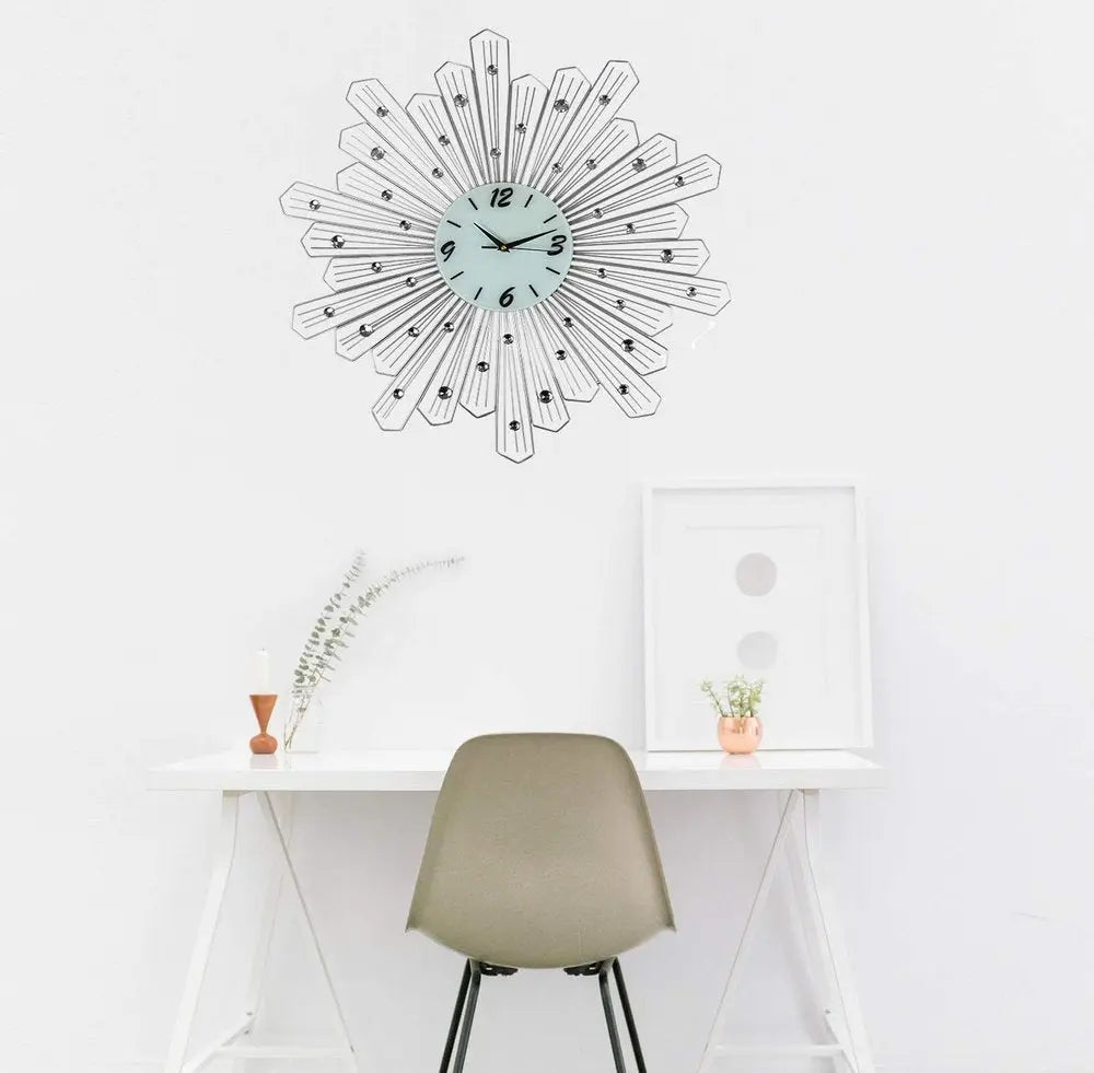 27" Silver And White Metal Silent Analog Novelty Wall Clock HomeRoots