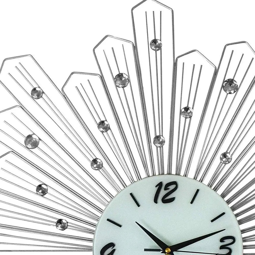 27" Silver And White Metal Silent Analog Novelty Wall Clock HomeRoots