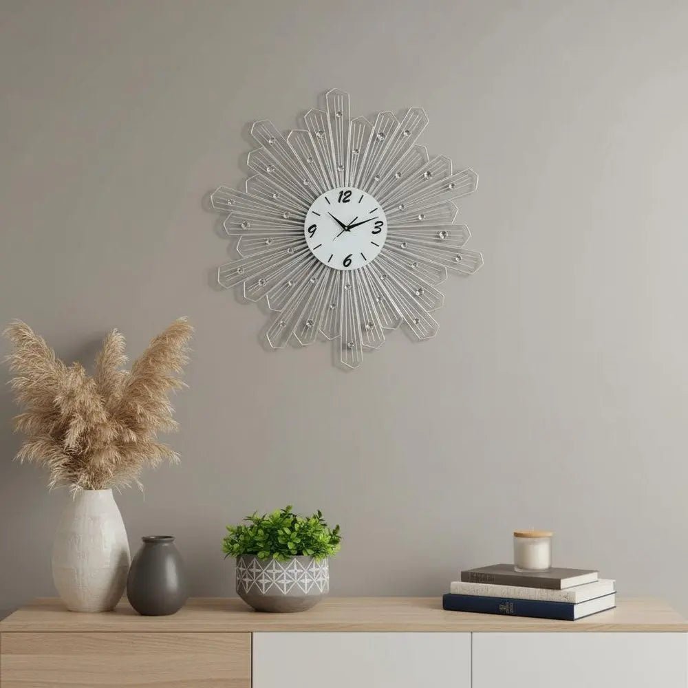 27" Silver And White Metal Silent Analog Novelty Wall Clock HomeRoots