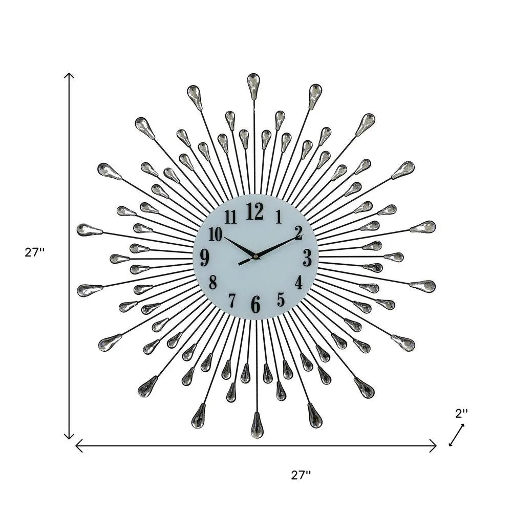 27" Silver And White Metal Silent Analog Round Wall Clock HomeRoots
