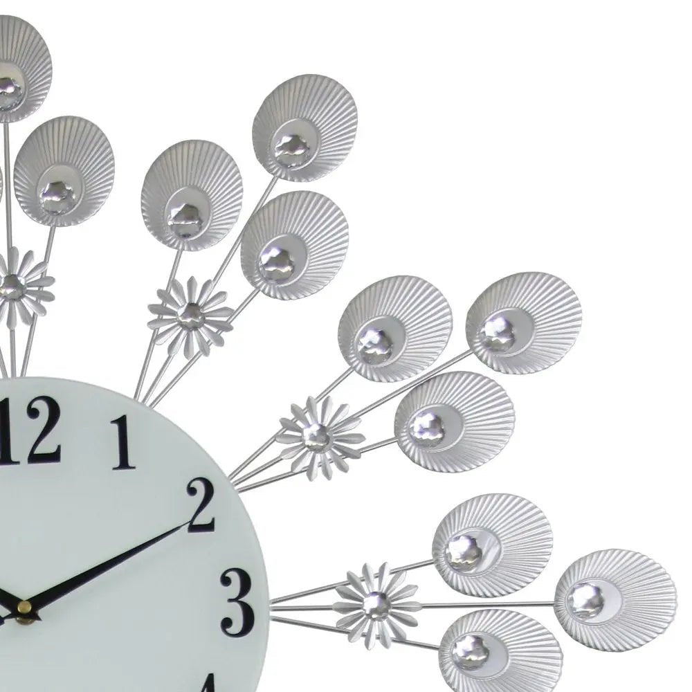 27" Silver And White Metal Silent Pendulum Starburst Wall Clock HomeRoots