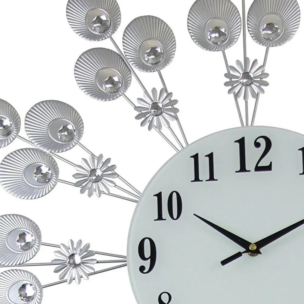 27" Silver And White Metal Silent Pendulum Starburst Wall Clock HomeRoots