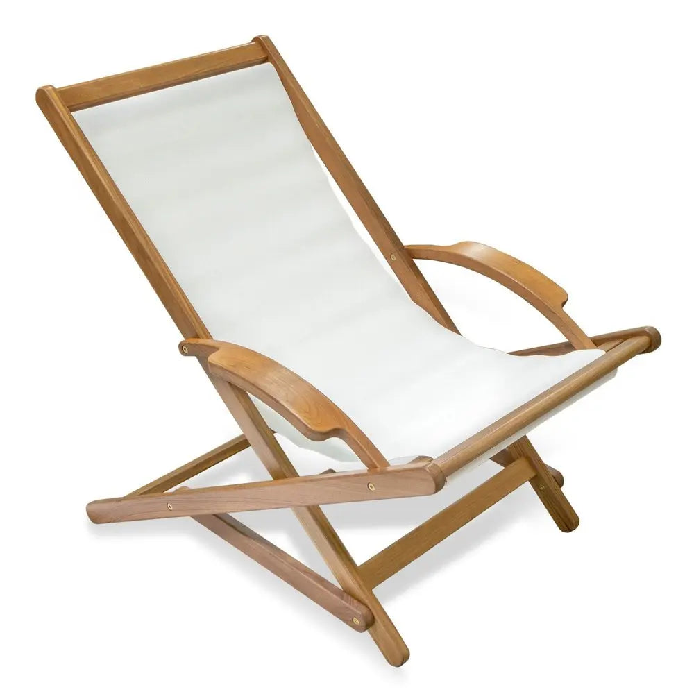 27" White and Natural Wood Solid Wood Indoor Outdoor Deck Chair - NOBLE HOME INTERIORS