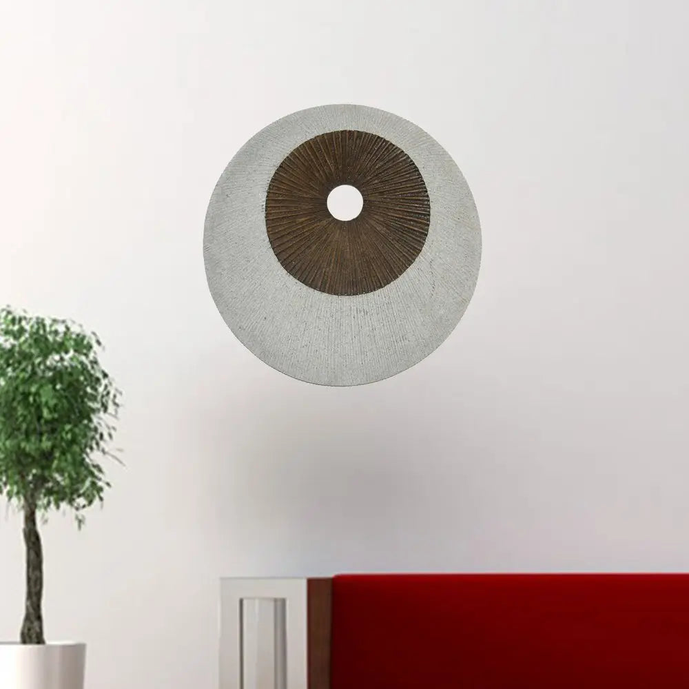 27" X 27" X 3" Brown & Gray Round Double Layer Ribbed Wall Decor - NOBLE HOME INTERIORS