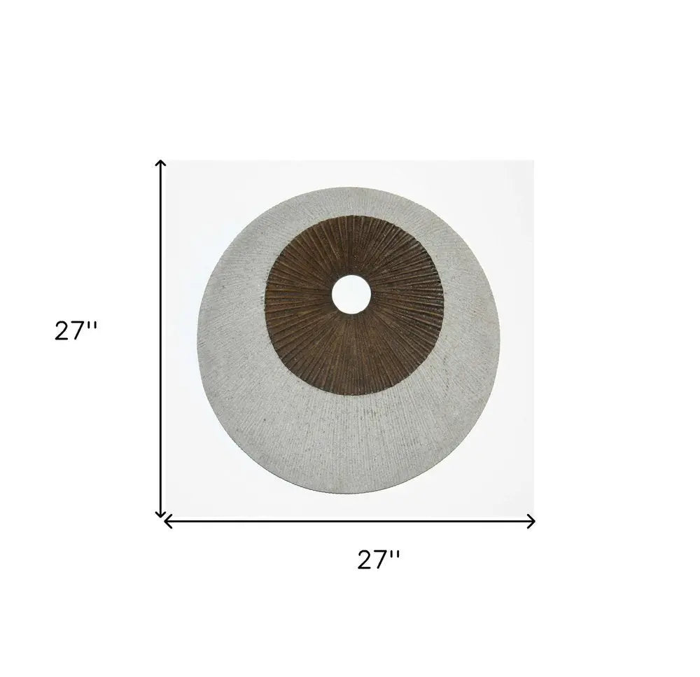27" X 27" X 3" Brown & Gray Round Double Layer Ribbed Wall Decor - NOBLE HOME INTERIORS