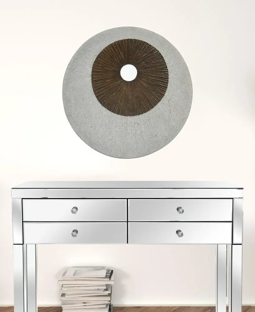 27" X 27" X 3" Brown & Gray Round Double Layer Ribbed Wall Decor - NOBLE HOME INTERIORS