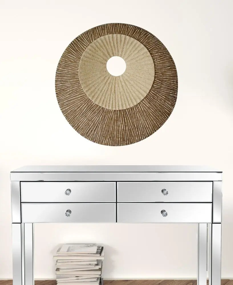 27" X 27"X 3" Brown Round Double Layer Ribbed Wall Plaque - NOBLE HOME INTERIORS