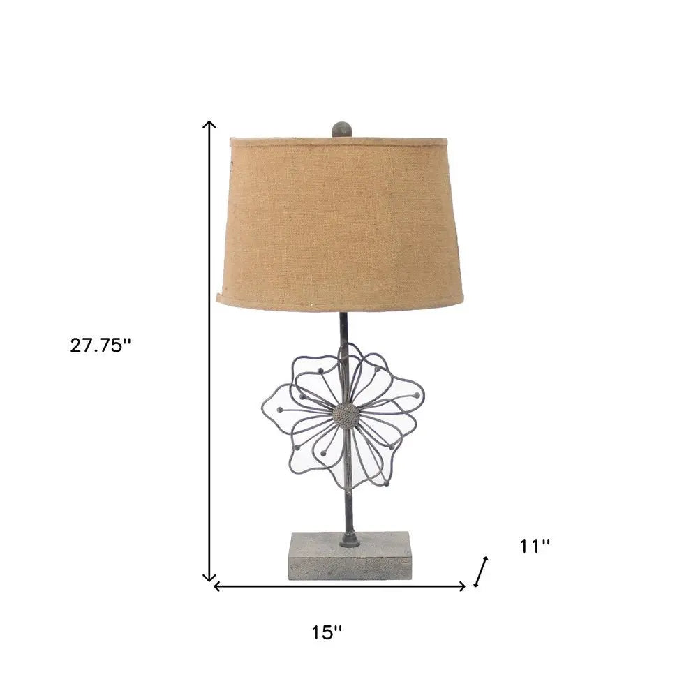 28" Distressed Gray Metal Novelty Bedside Lamp With Khaki Drum Shade HomeRoots