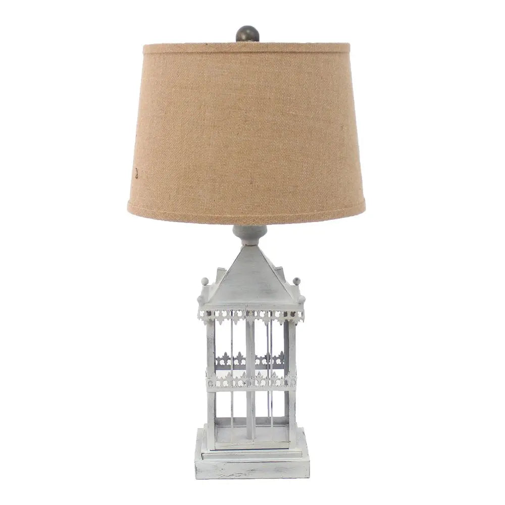 26" Gray Metal Table Lamp With Brown Drum Shade HomeRoots