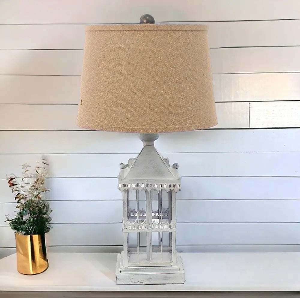 26" Gray Metal Table Lamp With Brown Drum Shade HomeRoots